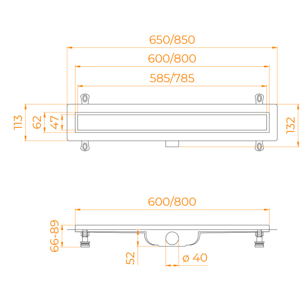 душевой лоток rgw drain leo-41-60 60214160-01 с решеткой хром / под плитку