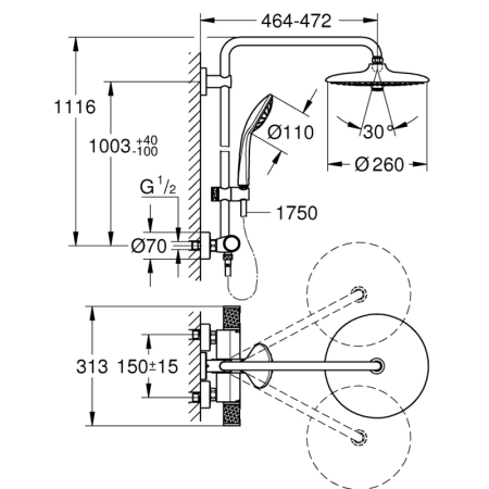 душевая система 260 мм grohe euphoria system 260 27615002