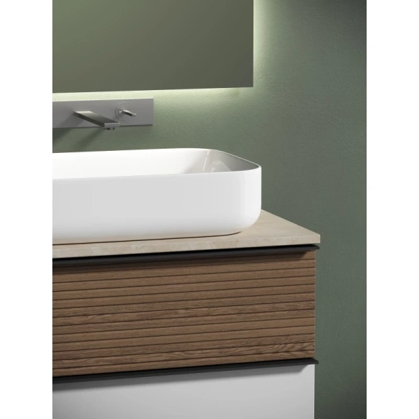 тумба с раковиной sancos delta dl80w + tt80a2 + cn5004 80 см, подвесная, со столешницей, светлый дуб/белый матовый