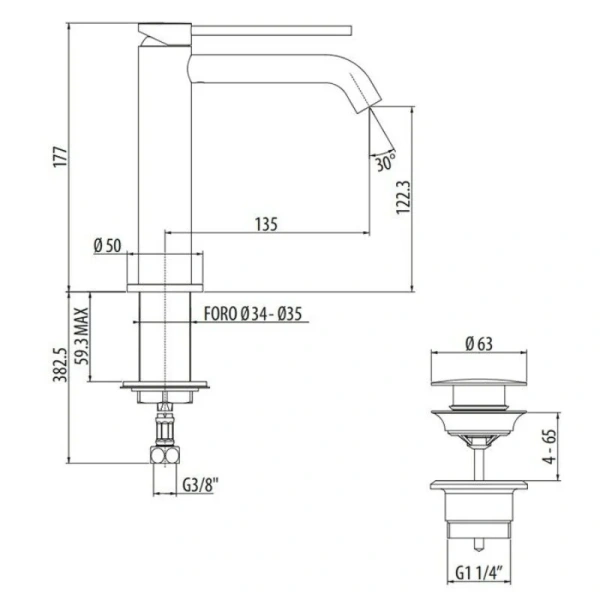 смеситель для раковины gattoni circle two 9144/91ns, с донным клапаном, цвет: nickel spazzolato