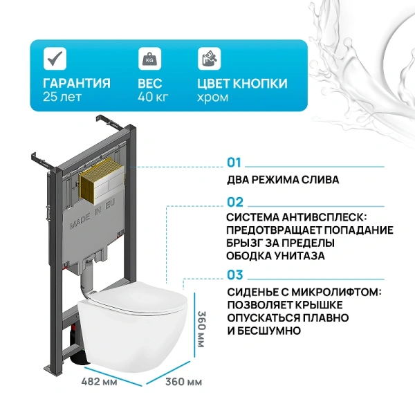 комплект унитаза belbagno uno bb3105chr/sc с сиденьем микролифт и инсталляцией jacob delafon e29025-nf+e4316-cp с клавишей смыва хром