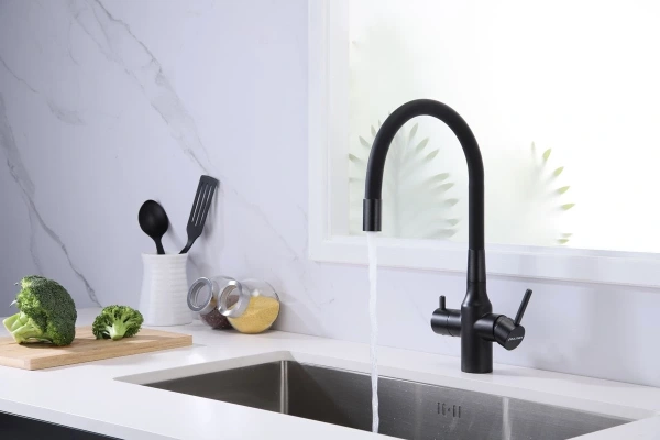 смеситель для кухни с подключением к фильтру paulmark salix sa213419-418, цвет черный металлик