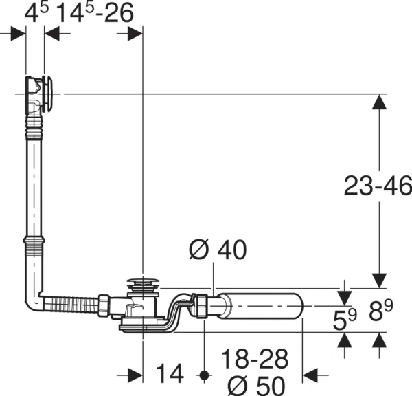 слив-перелив geberit 150.755.21.6 52 мм, полуавтомат, хром
