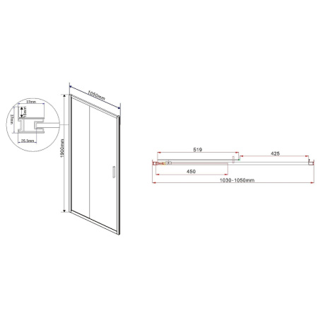 душевая дверь vincea garda 105 vds-1g105clb профиль черный, стекло прозрачное