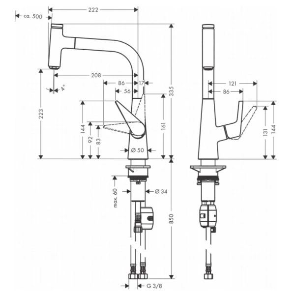 смеситель для кухни hansgrohe talis select m51 72822000, хром