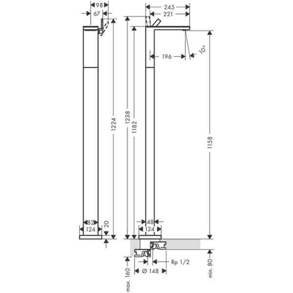 смеситель напольный для раковины с донным клапаном axor myedition 47040600