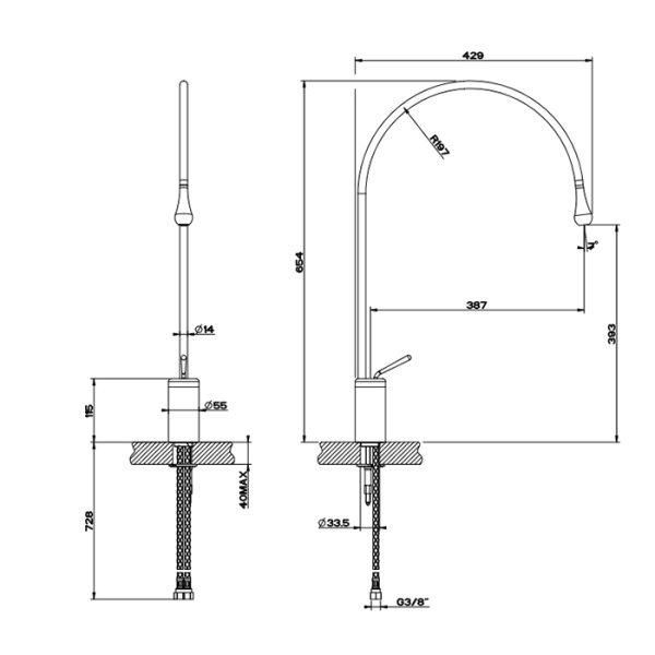 gessi gessi goccia смеситель для раковины, на 1 отверстие, излив 38.7см., с фиксированным носиком, цвет: black metal ghrc
