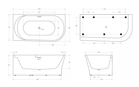 акриловая ванна belbagno bb410-1700-780-l