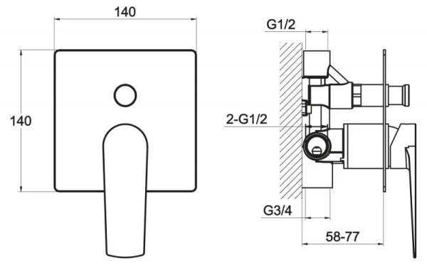 смеситель для душа belbagno carin car basm crm с внутренней частью,