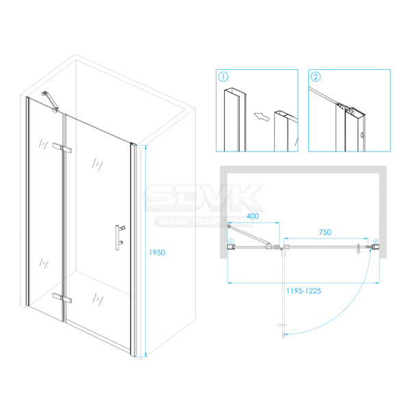 душевая дверь rgw passage pa-07b l 41080712-84l 120×195 см, профиль черный, стекло прозрачное