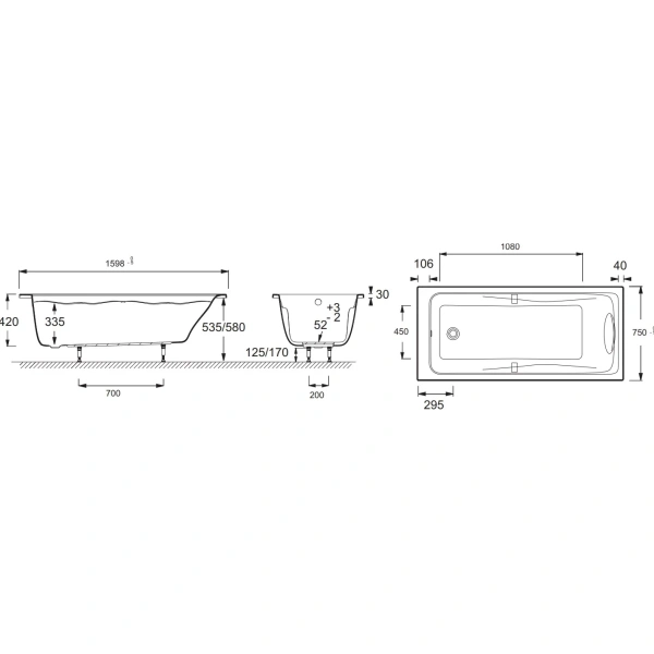акриловая ванна jacob delafon odeon up e6057ru-00, 160х75 см