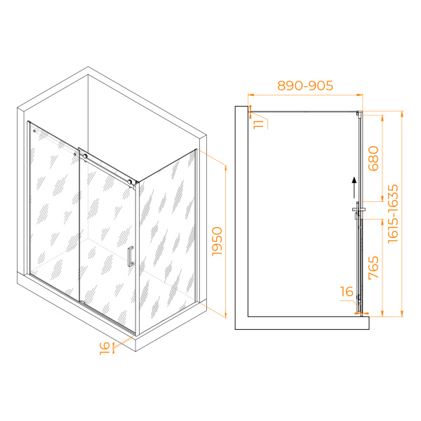 душевой уголок rgw tornado to-44-1 160×90 020744169-11 профиль хром, стекло прозрачное