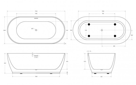 акриловая ванна belbagno 150x80 bb413-1500-800 без гидромассажа