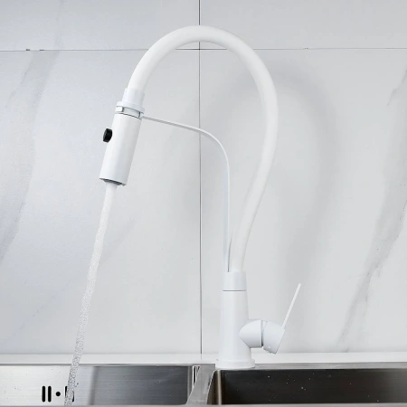 смеситель для кухни shevanik s943c-1 с гибким изливом, белый