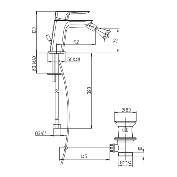 смеситель paini nove 09cr306 для биде, с донным клапаном, хром
