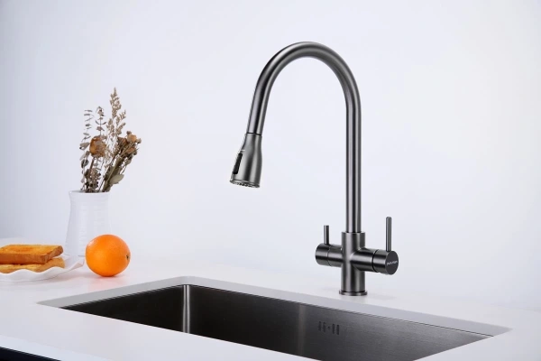 смеситель для кухни paulmark lange la214212-gm с подключением к фильтру, цвет вороненая сталь