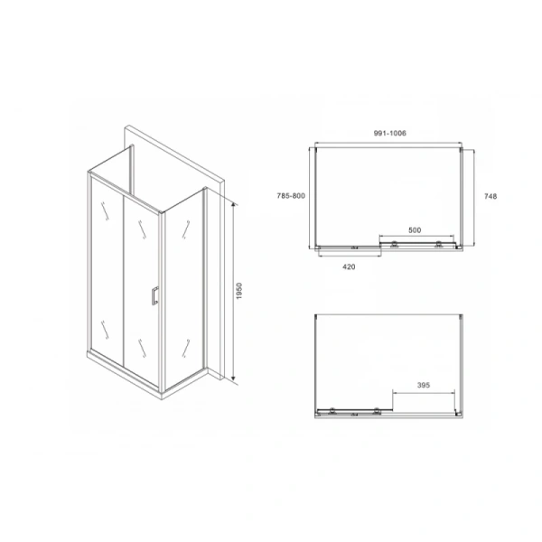 душевой уголок 100x80 см abber schwarzer diamant ag30100b-s80b-s80b прозрачное