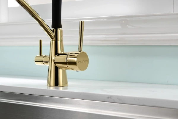 смеситель paulmark siegen si213111-g для кухни, с подключением к фильтру, цвет золото \ черный