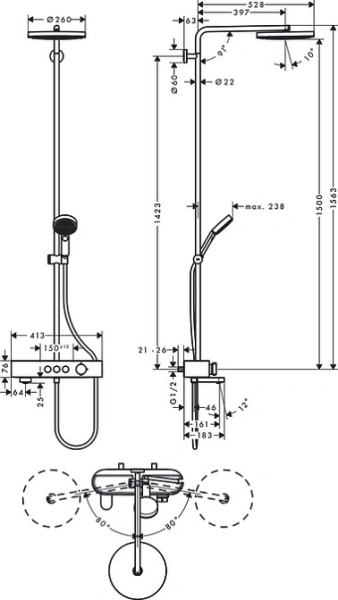 душевая система hansgrohe pulsify showerpipe 260 1jet 24230000