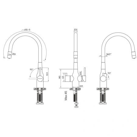 смеситель для кухни с подключением к фильтру paulmark salix sa213419-g, цвет золото/ черный