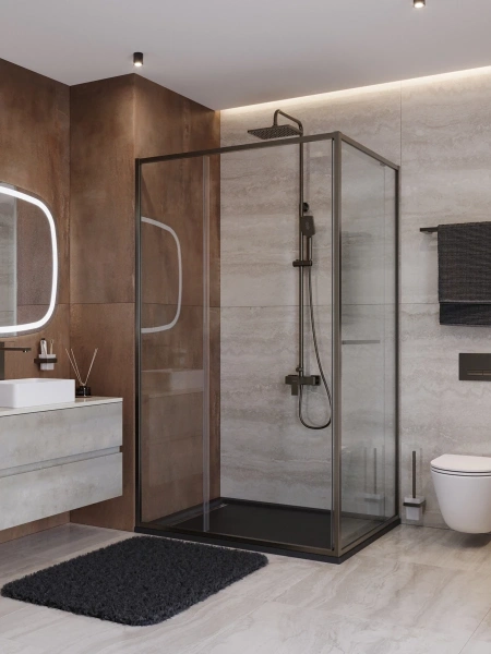 душевой уголок cezares lux lux-ah-fs-11-110/100-c-gm 110x100 см, профиль оружейная сталь матовый, стекло прозрачное