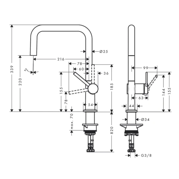 смеситель для кухни hansgrohe talis m54 72844000, хром