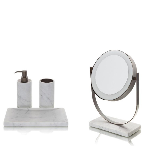 Зеркало косметическое Bertocci Carrarino 124 4749 0000 настольное, d25х20хh38см., без подсветки, белый мрамор/хром