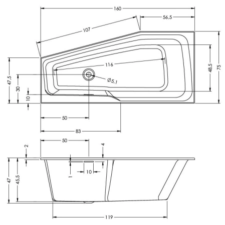 акриловая ванна riho rething space b111005005 160x75 r