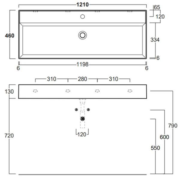 раковина 121 см simas agile ag121 bi*1, подвесная, цвет: белый