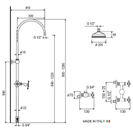 душевая стойка nice borgo vecchio золото 602of/1900-5sof со смесителем