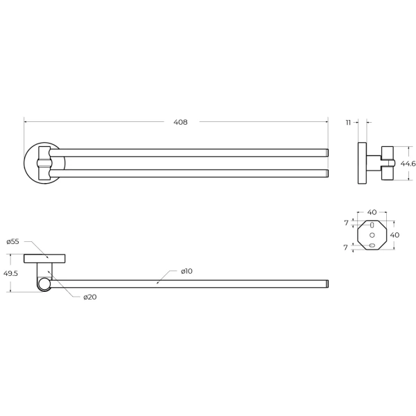 Полотенцедержатель Cezares Relax RELAX-THD-S-BORO 40,8 см, поворотный, двойной, золотой матовый