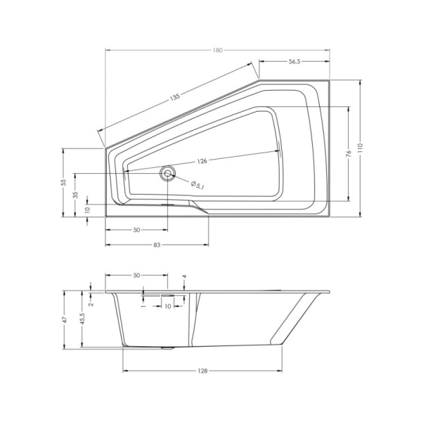 акриловая ванна riho rething space 180х110 r b116001005 (br1800500000000) без гидромассажа