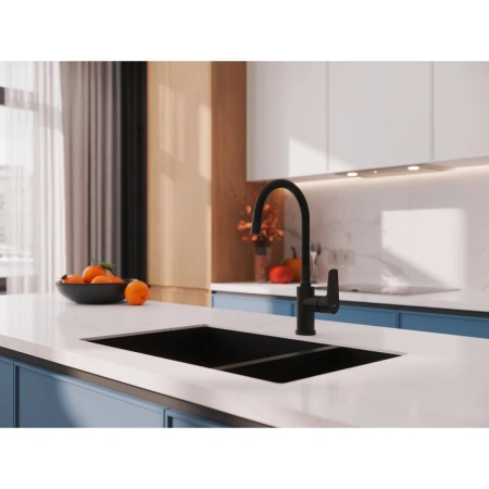 смеситель для кухни cersanit moduo a68230 с гибким изливом, черный матовый