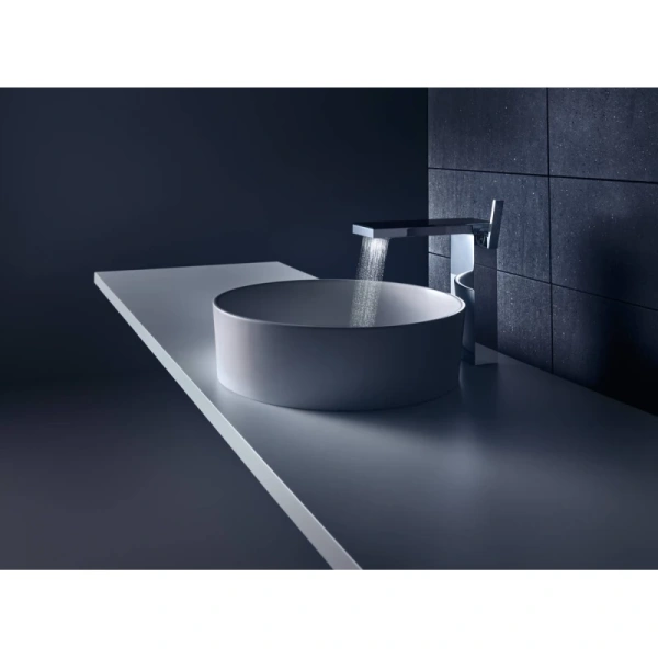 смеситель axor myedition 47020600 для раковины с донным клапаном, излив 24.5 см, хром/черное стекло