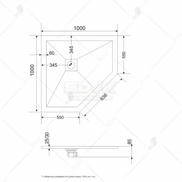 душевой поддон из искусственного камня rgw stone tray st/t-co 100×100 16155100-10 бетон