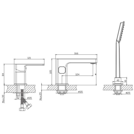 смеситель на борт ванны haiba hb80615-7 черный матовый