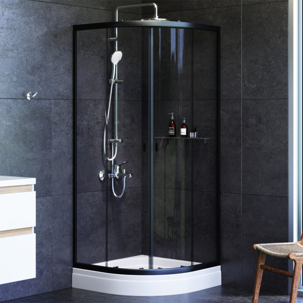 душевой уголок c поддоном 80×80 am.pm x-joy w88e-205-080bt64 прозрачное стекло, черный профиль