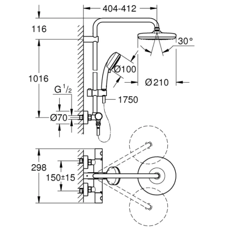 душевая система 210 мм grohe tempesta cosmopolitan system 27922001