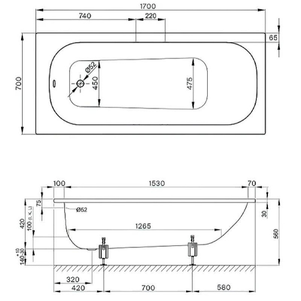 ванна стальная bette form 2945-000 ad plus ar 170x70 см, с антискользящим и водоотталкивающим покрытием, белый