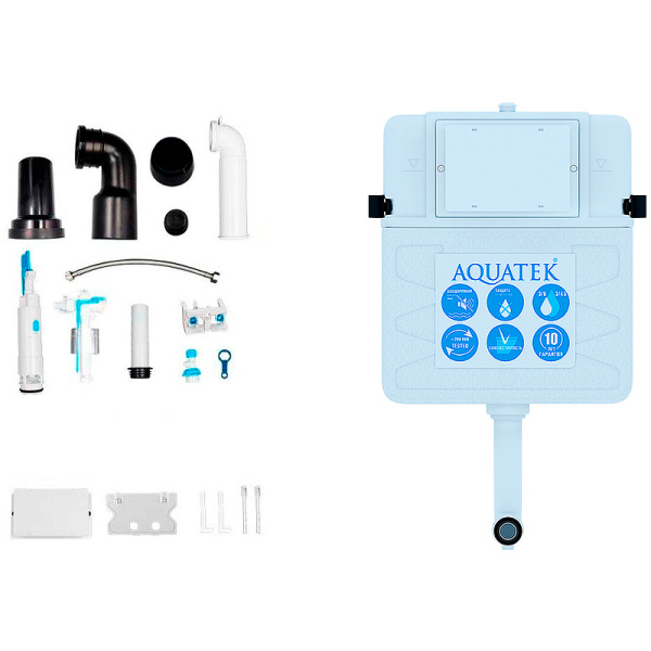 комплект унитаза со смывным бачком aquatek set bw aquatek европа-031 3в1 с сиденьем микролифт и черной матовой клавишей смыва