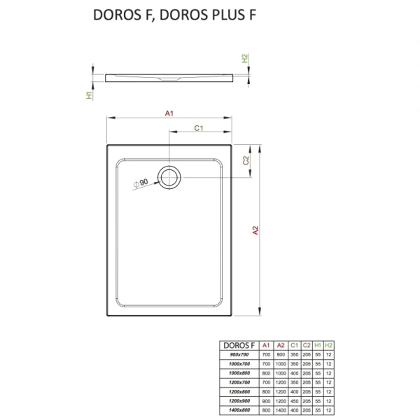 душевой поддон 120×90 см radaway doros f sdrf1290-01
