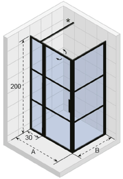 душевой уголок riho grid xl gb203, gb2120090(g004020121), 120 х 90 х 200 см, стекло прозрачное, профиль черный с панелью 30 см