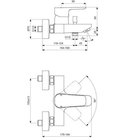 смеситель для ванны с душем ideal standard ceraplan iii b0718aa