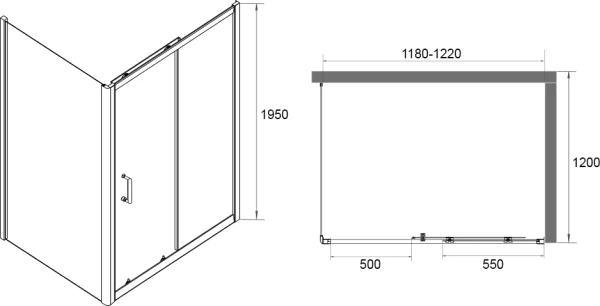 душевой уголок rgw passage pa-14b+120 см (118-122)х120х195, профиль черный матовый, стекло прозрачное