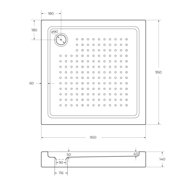 акриловый поддон 80x80 см cezares tray-a-a-80-550-15-w