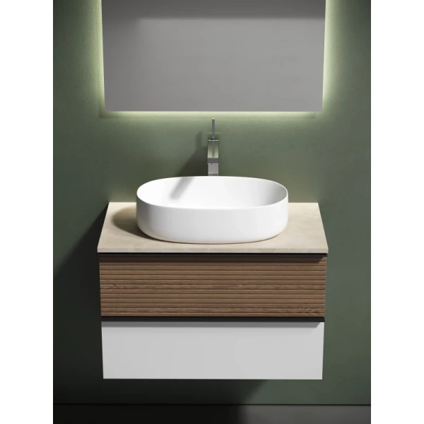 тумба с раковиной sancos delta dl80w + tt80a2x + cn5023 80 см, подвесная, со столешницей, светлый дуб/белый матовый