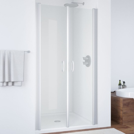 Дверь для душевой кабины в нишу Vegas Glass E2P 85 07 01 профиль матовый хром, стекло прозрачное