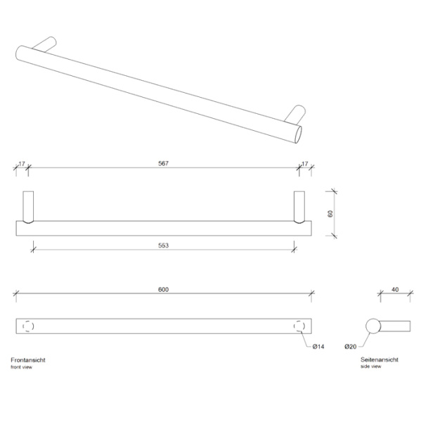 Decor Walther Decor Walther Bar HTE60 Полотенцедержатель 80см, подвесной, цвет: золото матовое