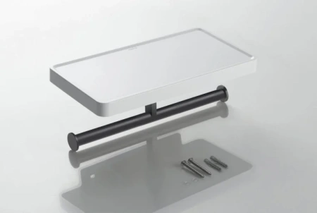 держатель туалетной бумаги aquatek европа aq4919mb двойной, с полкой для телефона, матовый черный