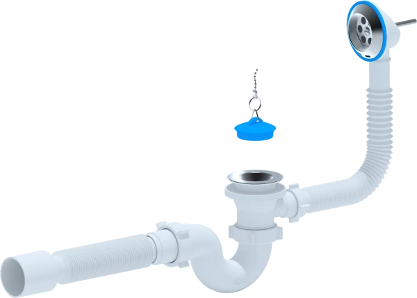 Слив-перелив для ванны АНИ пласт E155 40 мм, хром, с сифоном